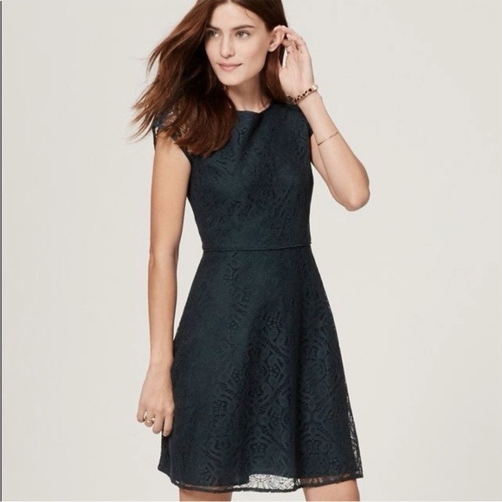 LOFT Dark Green Lace Mini Dress
